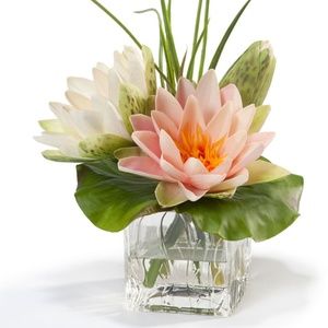 Petals : Lotus Blossom & Lily Pad Silk Flower Arrangement